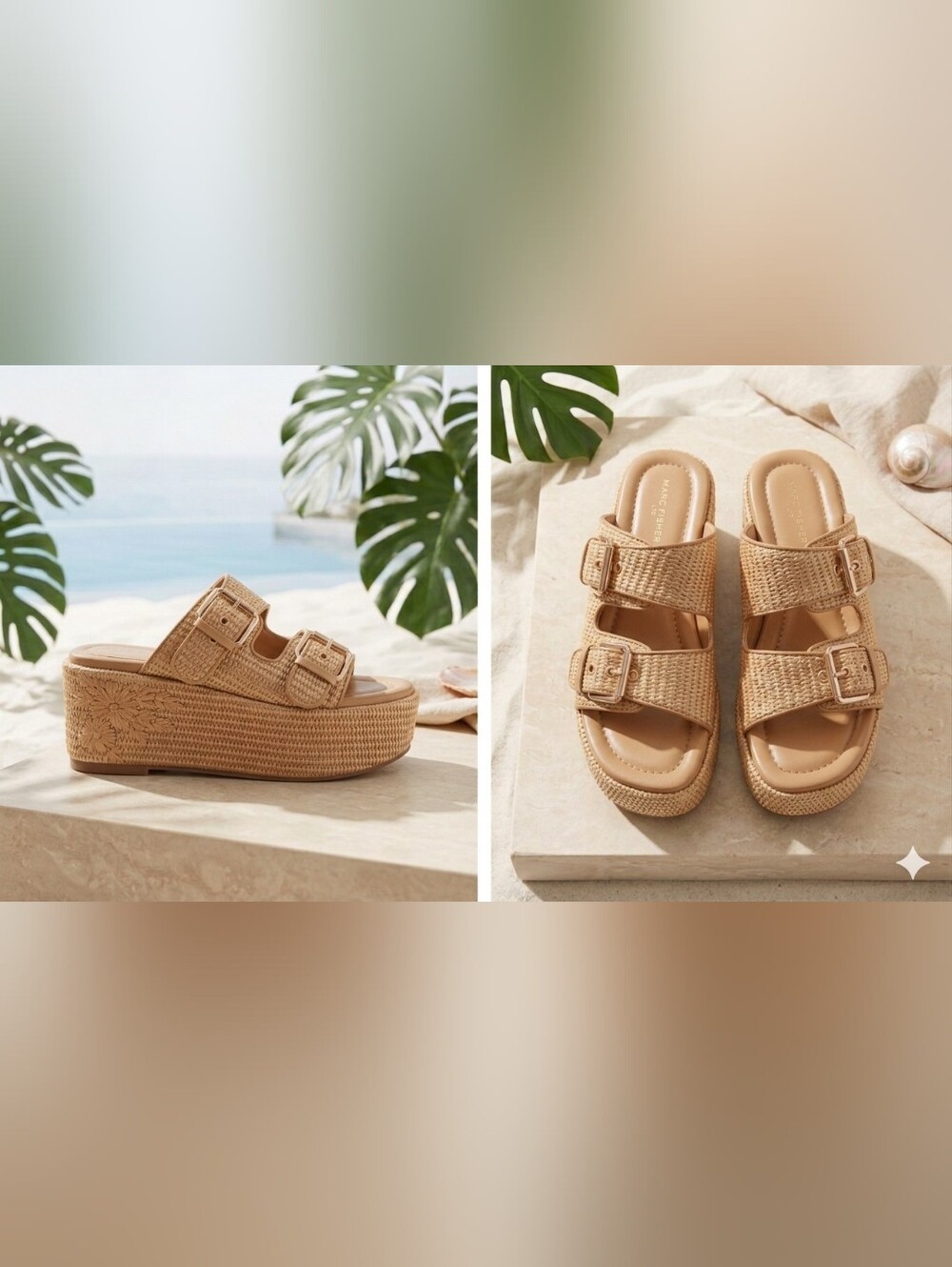 ​Marc Fisher LTD Tan Woven Platform Slide Sandals